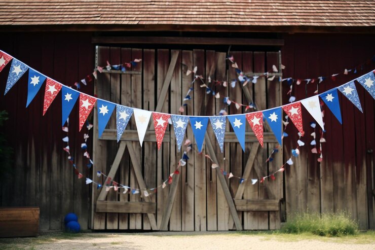 Zdjęcie patriotic bunting na stodoły czwarty lipca amerykański dzień niepodległości amerykańska flaga