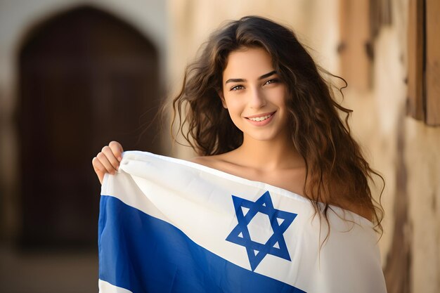 Patriotyczna żydowska dziewczyna z flagą Izraela