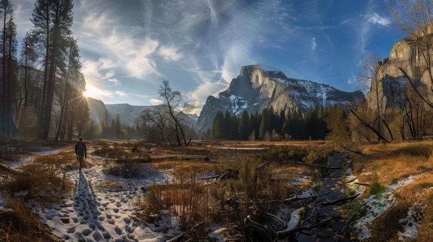 Zdjęcie patrząc w górę do parku narodowego half dome yosemite w kalifornii