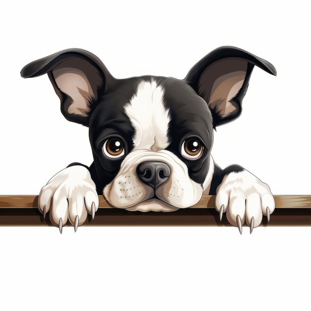 Pawfectly Adorable Professional Cartoon Boston Terrier Peeking Over Table w pełnocielowej koszulce Desi