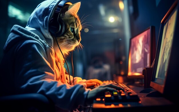 Zdjęcie paws and play gamer cat ultimate setup generative ai