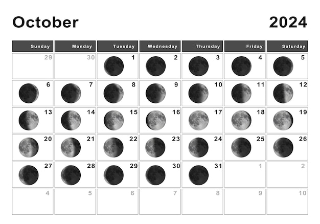 Zdjęcie październik 2024 kalendarz księżycowy, cykle księżyca, fazy księżyca