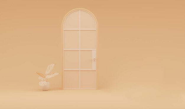 Peach fuzz 2024 trend kolorowy z artystycznymi drzwiami i podium Luxury apricot crush kolor ściany tła