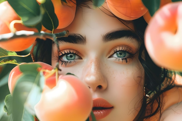 Zdjęcie peachy grace womans proste piękno świeci w peach fuzz makeup banner