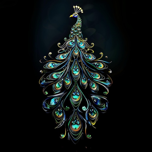 Peacock ukształtowany w kaskadowym miodzie Złoty przezroczysty płynny tło Art Y2K świecący koncept