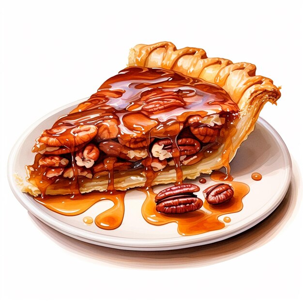 Zdjęcie pecan pie watercolor autumn pie home cooking bakery cozy autumn isolated watercolor ai generative