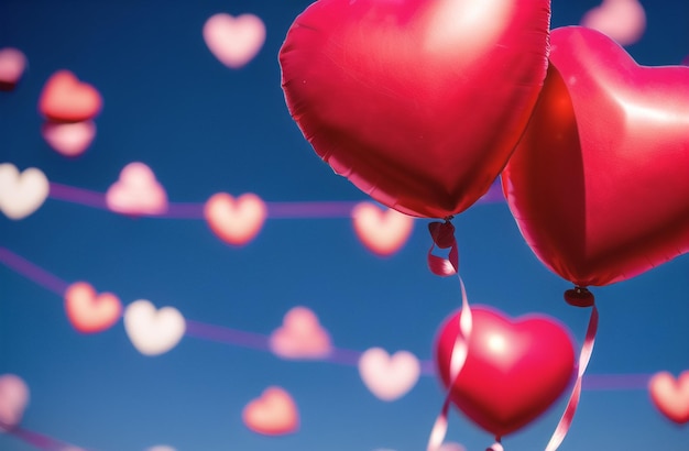 Pęczek balonów foliowych w kształcie serca Kolekcja Dekoracja Walentynki Romantyczna strona Tło Generatywne AI