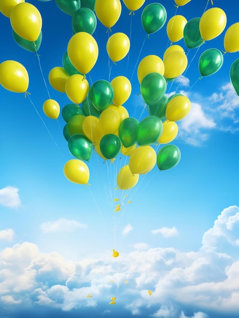 Pęczek balonów z niebieskim tle nieba
