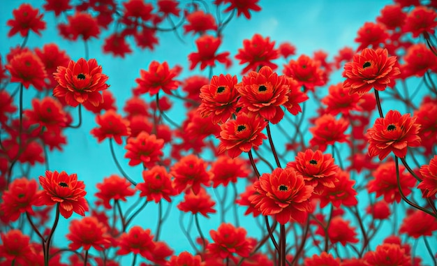 Pęczek czerwonych kwiatów z niebieskim tłem