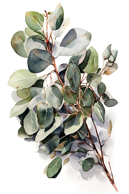 Pęczek eukaliptusa akwarela białe tło ai