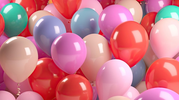 Pęczek kolorowych balonów jest ułożonych w stos.