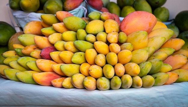 Pęczek mango jest wystawiony na targu.