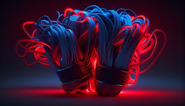 Pęczek niebieskiego światła neonowego świecących zamków Obraz wygenerowany przez AI