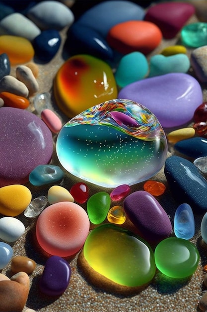 Pęczek różnych kolorowych skał i kamieni generatywnych ai