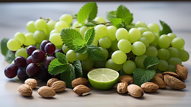 Pęczek różnych rodzajów orzechów, w tym kiwi, kiwi i zielona limonka.