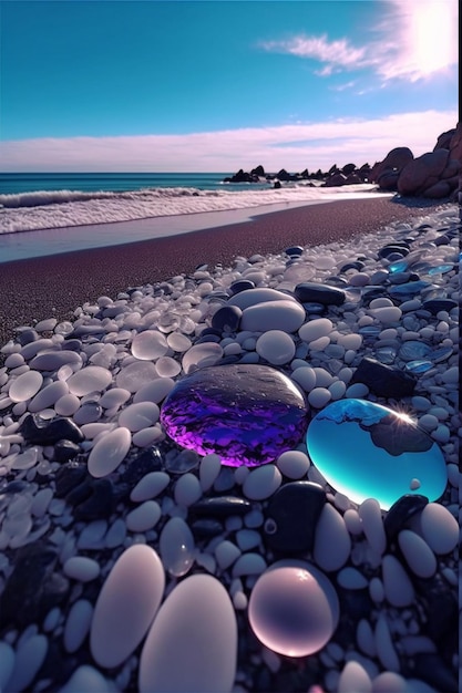 Pęczek skał siedzący na szczycie generatywnego ai plaży