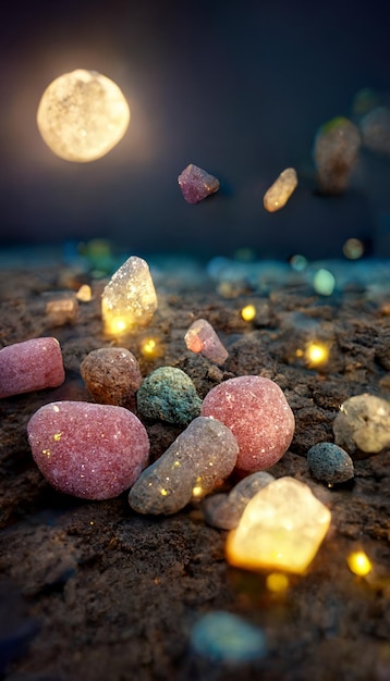 Pęczek skał siedzących na szczycie generatywnej ai piaszczystej plaży