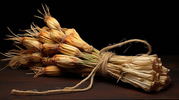 Pęczek suszonych łodyg kukurydzy związanych sznurkiem