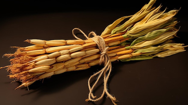 Pęczek suszonych łodyg kukurydzy związanych sznurkiem