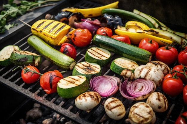 Pęczek warzyw, które są na grillu generującym AI