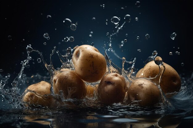 Pęczek ziemniaków pluskających się w wodzie