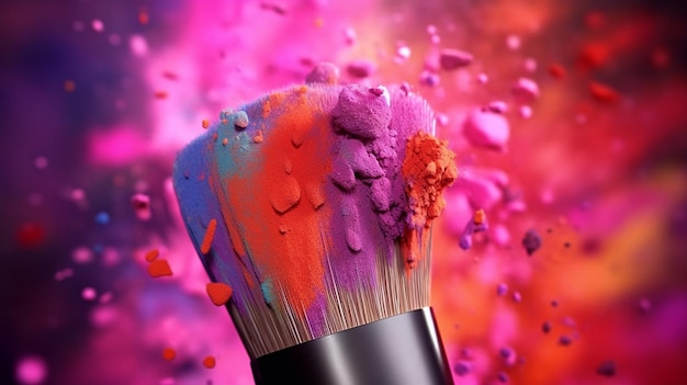 pędzle kosmetyczne i wybuchowy kolorowy proszek AI generatywny