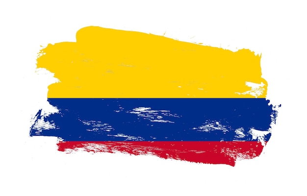 Pędzlem obrysu malowane flaga Kolumbii w trudnej sytuacji na białym tle