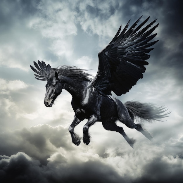 Zdjęcie pegasus, skrzydlaty koń, legendarne stworzenie w mitycznym królestwie, pełne wolności i wspaniałych chwil.