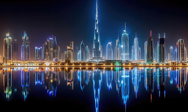 Pejzaż Dubai Marina w nocy