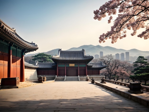 Pejzaż miejski Seulu Koreański projekt dziedzictwa Koreańska architektura Koreańska tradycja Korea Południowa scena
