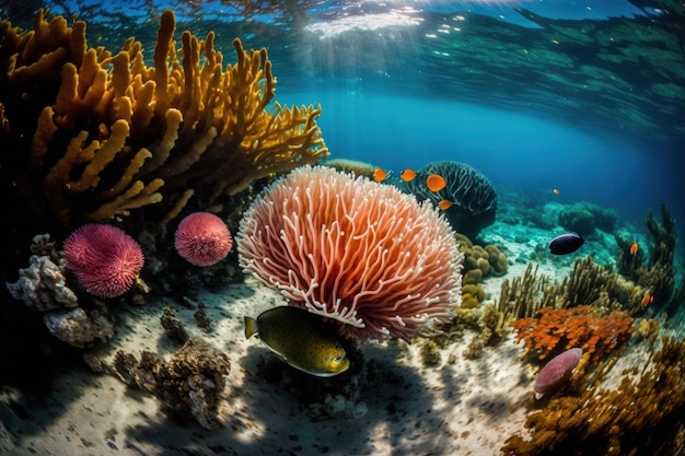 Pejzaż morski Curacao Morza Karaibskiego z koralowcem anemonowym i gąbką