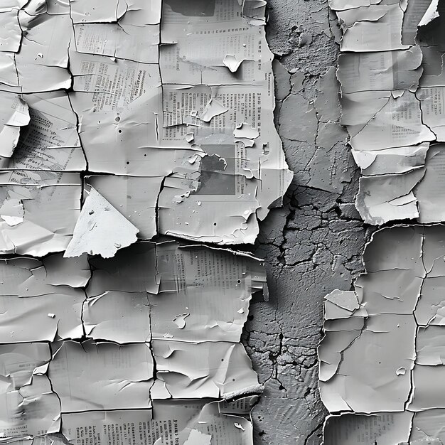 Zdjęcie pęknięta betonowa tekstura z rozerwanymi stronami czasopism w niebezpieczeństwie kreatywna kolekcja dekoracji tła