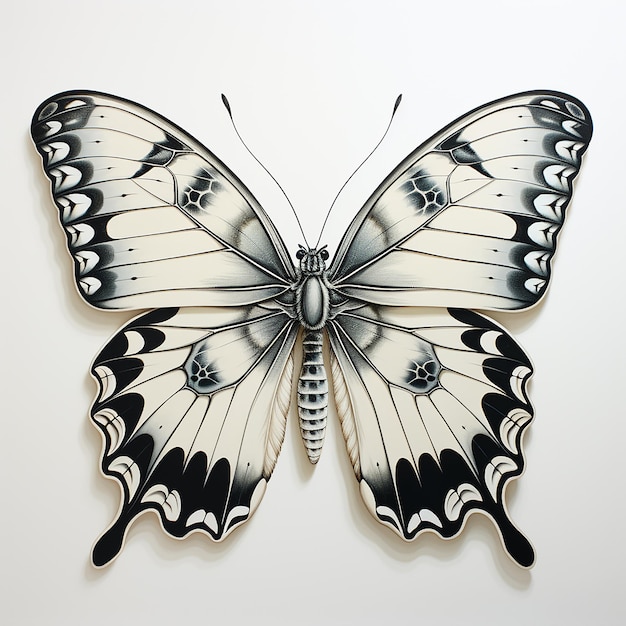 Pełen wdzięku trzepotanie piękny motyl na realistycznej bieli