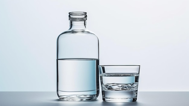 Pełna butelka wody obok krystalicznie czystej szklanki wypełnionej orzeźwiającą wodą