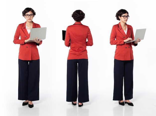 Pełna długość 30s 40s Azjatycka kobieta programista bizneswoman 360 przód tył tył tył