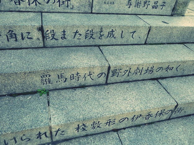 Zdjęcie pełna kadra schodów z tekstem