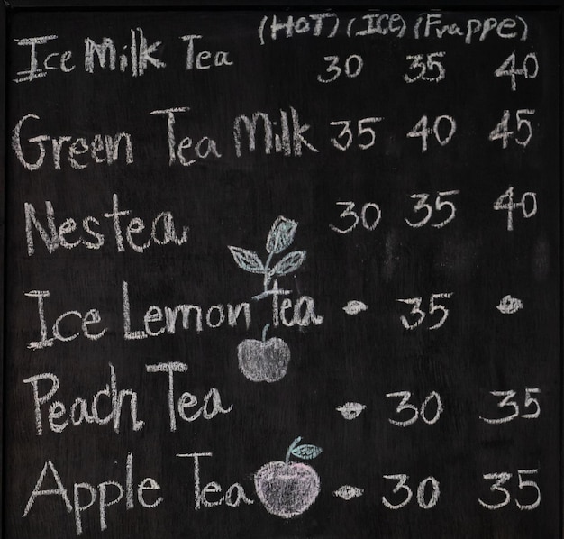 Pełna klatka tekstu na tablicy menu