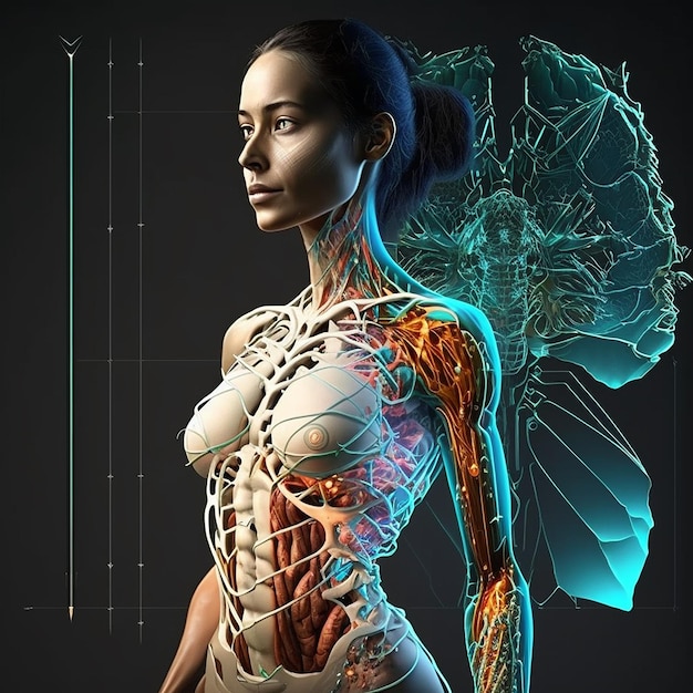 Pełne medyczne ciało dziewczyna kobieta anatomia ai generowane sztuki