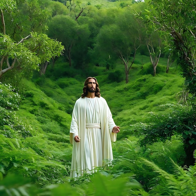 Zdjęcie pełne ujęcie jezusa w naturze