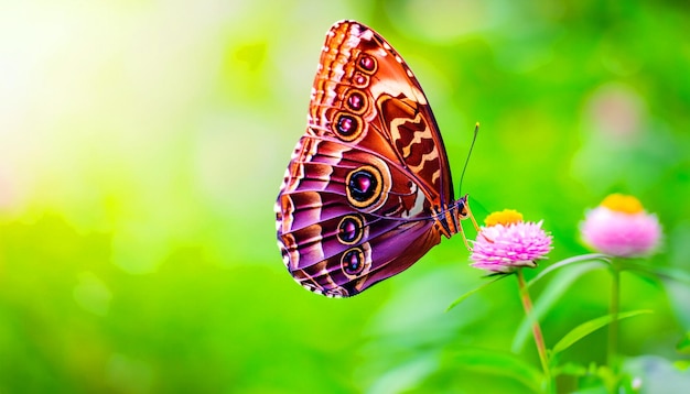 Pełne wdzięku spotkanie motyla monarchy odpoczywającego na roślinie kwiatowej, urzekającej światłem i pięknem natury