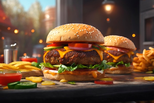 Zdjęcie pełny burger ultra realistyczny obraz ai