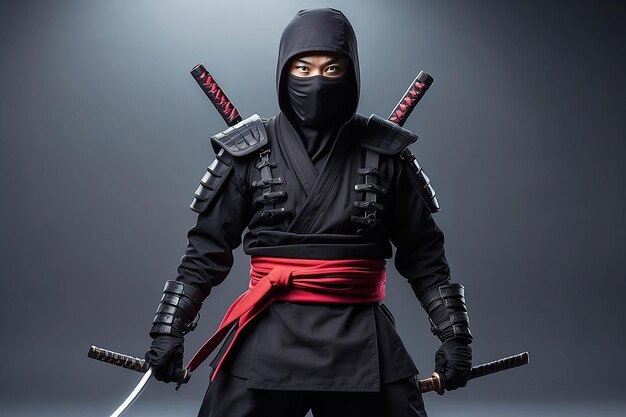 Pełny strzał ninja noszący sprzęt
