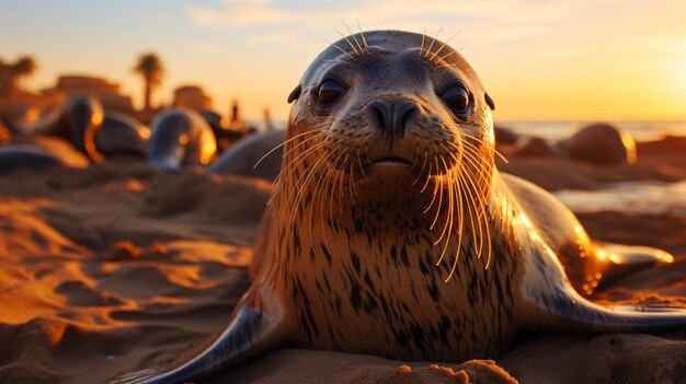 Pełny widok na Dubai Sea Lion Point w momencie zachodu słońca