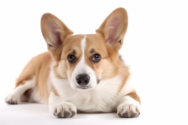 Pembroke welsh corgi 3 miesiące leżącego przed białym tle