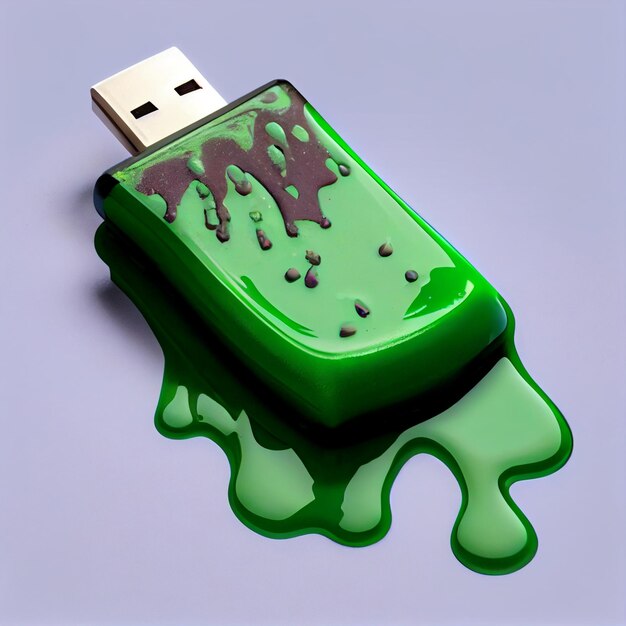 Pendrive ze stopionym plastikiem. generatywna ai