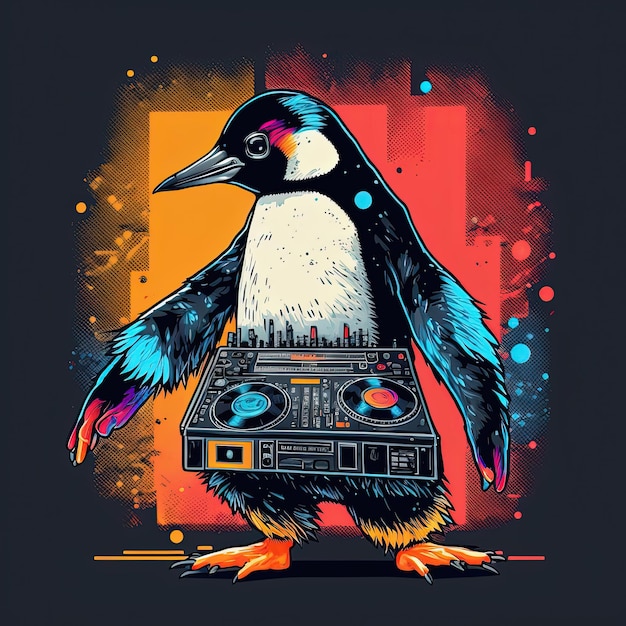 Penguin dj na imprezie Generacyjna sztuczna inteligencja Nie jest oparta na żadnej rzeczywistej scenie