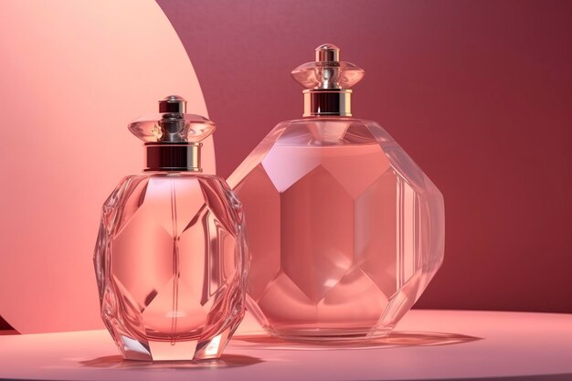 Perfumy Elegance Butelka kobiecego kosmetyku w kolorze różowym Generative Ai