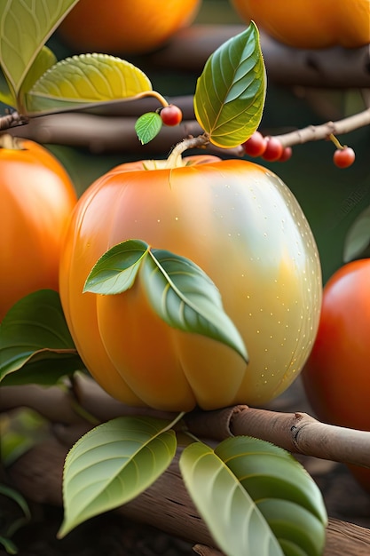 Persimmon w zbliżeniu plantacji sadu