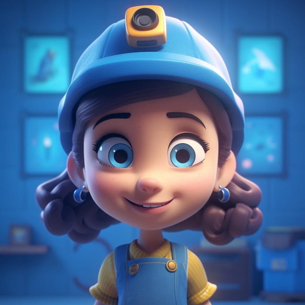 Personaje cartoon de una chica girl en tonos de azul dzieci dzieci piękna dziewczyna kobieta 3d