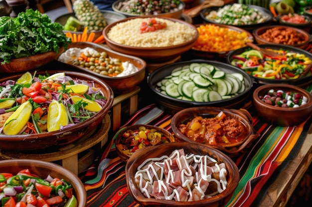 Peruński bufet z tradycyjnymi potrawami